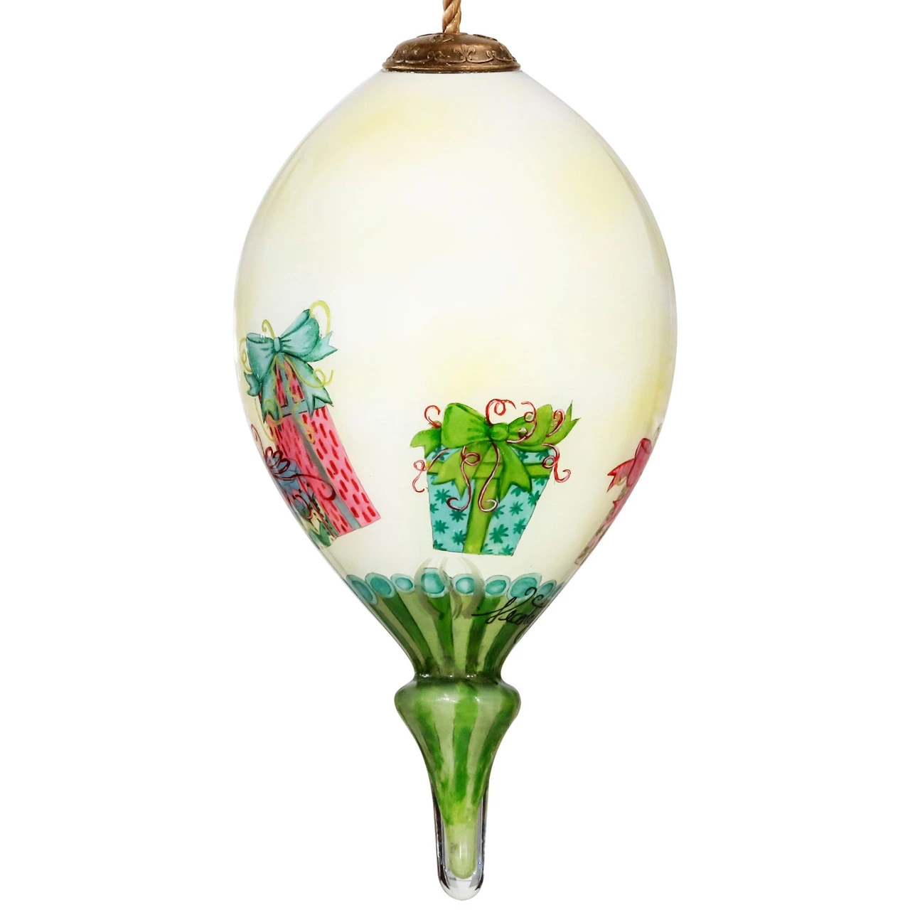 4.75” Ivory And Green Baby Carriage Hand Painted Mouth Blown Glass Hanging Christmas Ornament 5 4.75” Ivory And Green Baby Carriage Hand Painted Mouth Blown Glass Hanging Christmas Ornament - Image 3
