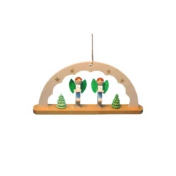 4" Beige, Green, And Orange Handcrafted Angels With Arch Richard Glaesser Hanging Ornament