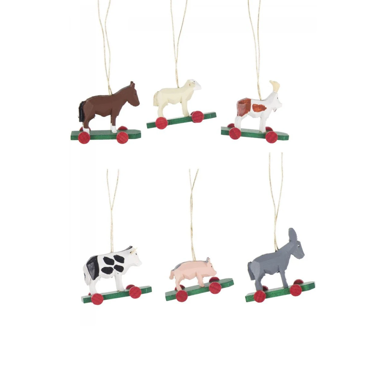 Set Of 6 Red, Green, And Brown Handcrafted Farm Animal Dregeno Easter Ornaments, 1.5" 3 Set Of 6 Red, Green, And Brown Handcrafted Farm Animal Dregeno Easter Ornaments, 1.5"