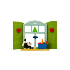 3.25" Green, Blue, And Red Handcrafted Cat With Yarn And Window Graupner Ornament