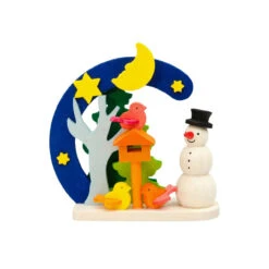 3" Blue, Yellow, And Orange Handcrafted Snowman With A Birdhouse Graupner Ornament