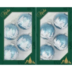 8ct Blue Trees And Reindeer Christmas Ball Ornaments 2.5" (67mm)