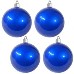 4ct Candy Blue Shatterproof Shiny Finish Christmas Ball Ornaments 4" (100mm)
