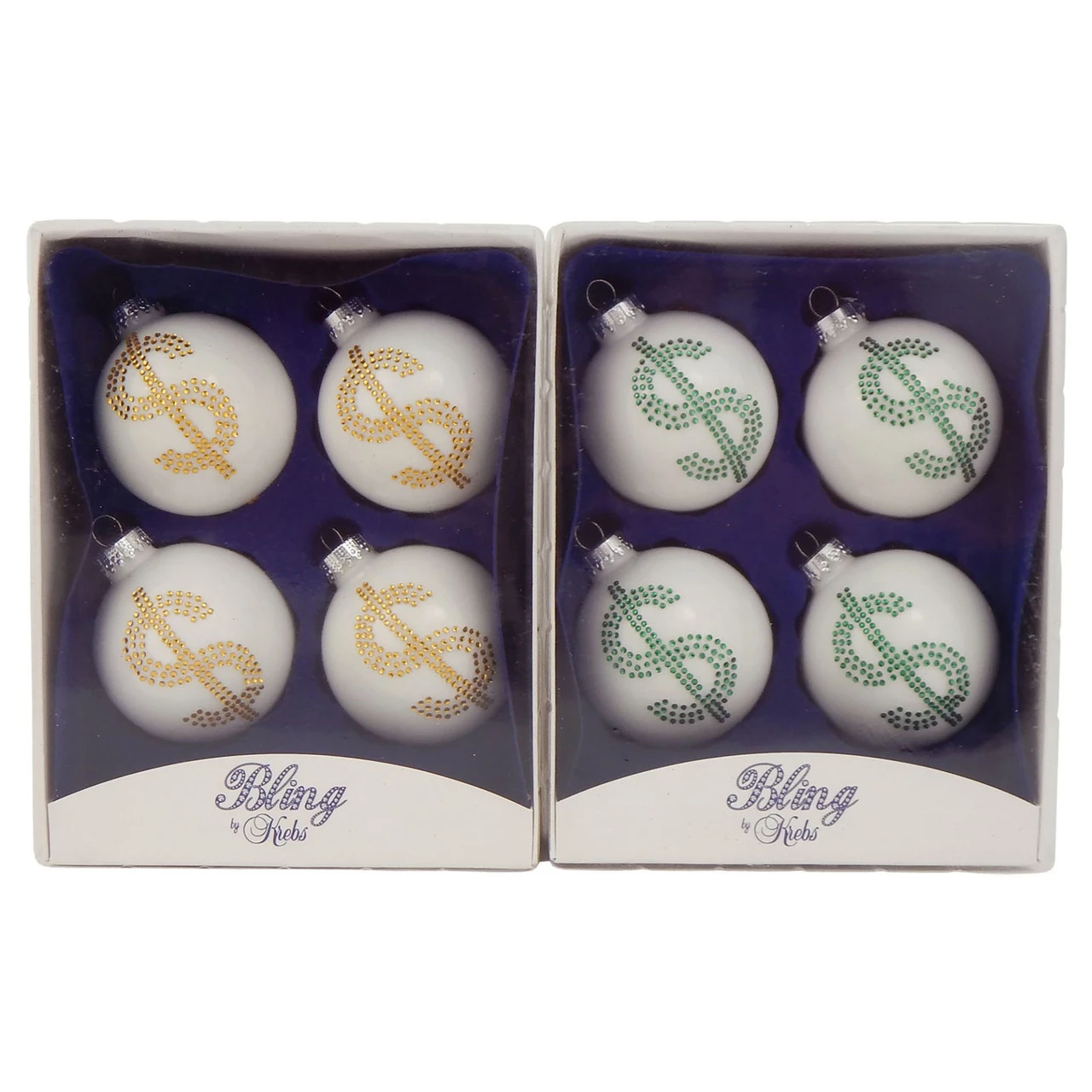 8ct Porcelain White Assorted Rhinestone Dollar Sign Christmas Ball Ornaments 2.5" (67mm) 3 8ct Porcelain White Assorted Rhinestone Dollar Sign Christmas Ball Ornaments 2.5" (67mm)