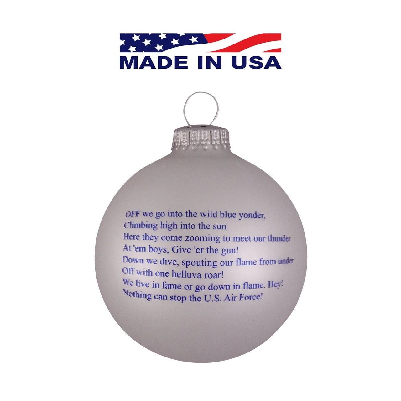 Matte Silver And Blue US Air Force Logo And Hymn Glass Christmas Ball Ornament 3.25" (80mm) 4 Matte Silver And Blue US Air Force Logo And Hymn Glass Christmas Ball Ornament 3.25" (80mm) - Image 2