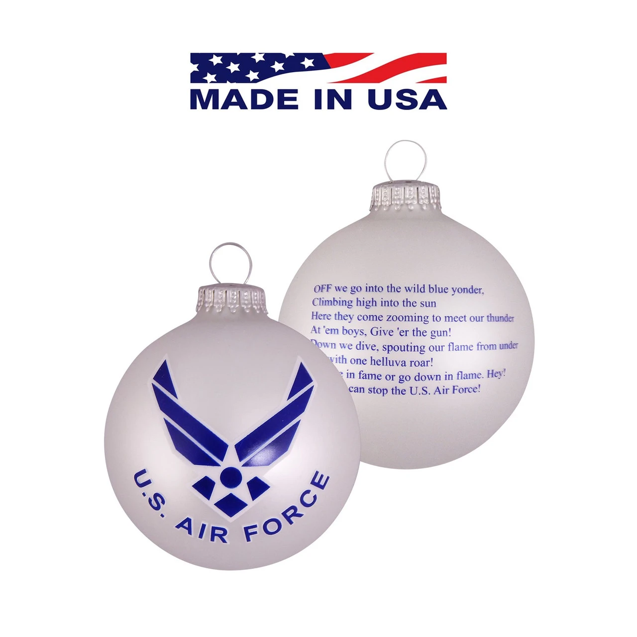 Matte Silver And Blue US Air Force Logo And Hymn Glass Christmas Ball Ornament 3.25" (80mm) 5 Matte Silver And Blue US Air Force Logo And Hymn Glass Christmas Ball Ornament 3.25" (80mm) - Image 3