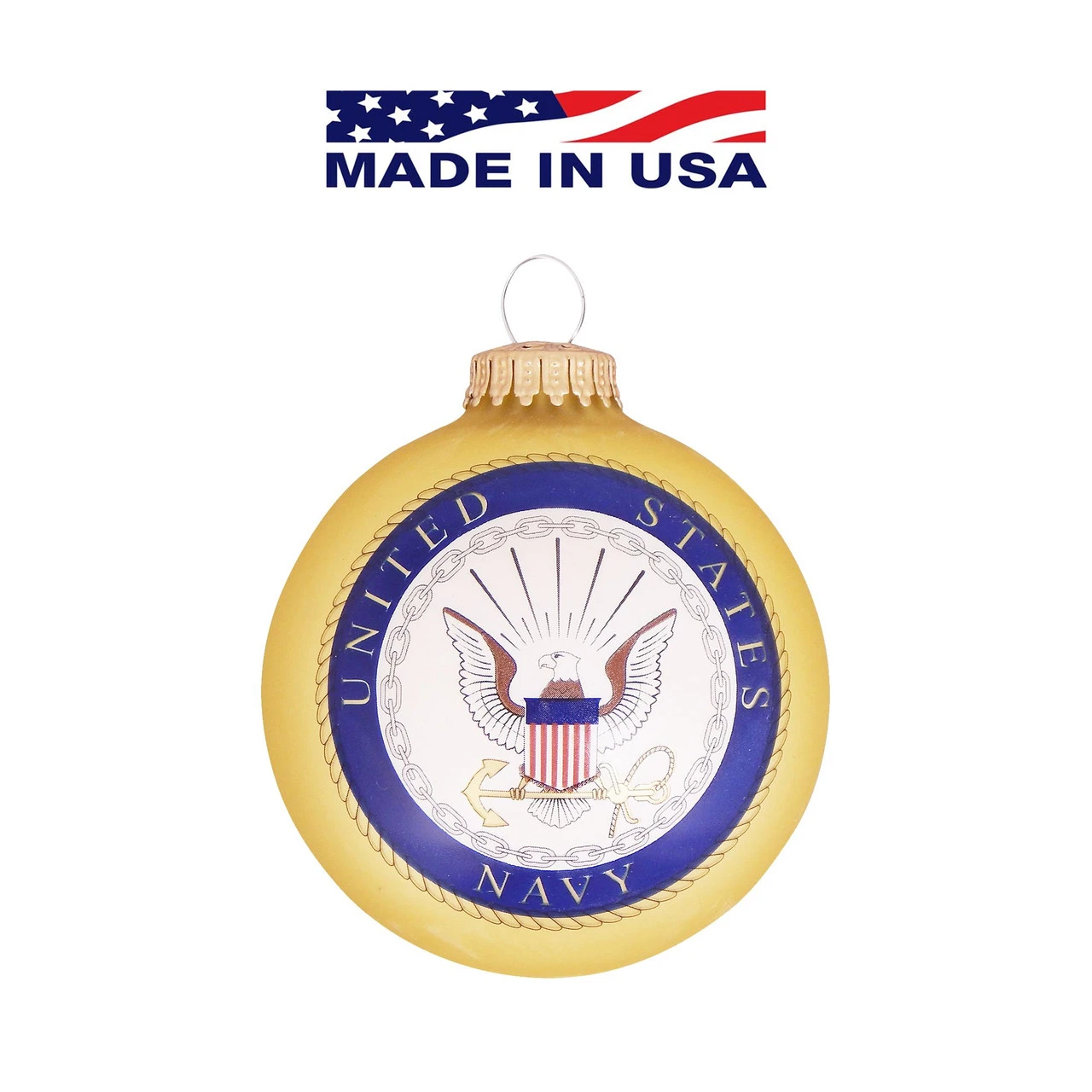 Matte Gold And White US Navy Logo And Hymn Glass Christmas Ball Ornament 3.25" (80mm) 3 Matte Gold And White US Navy Logo And Hymn Glass Christmas Ball Ornament 3.25" (80mm)