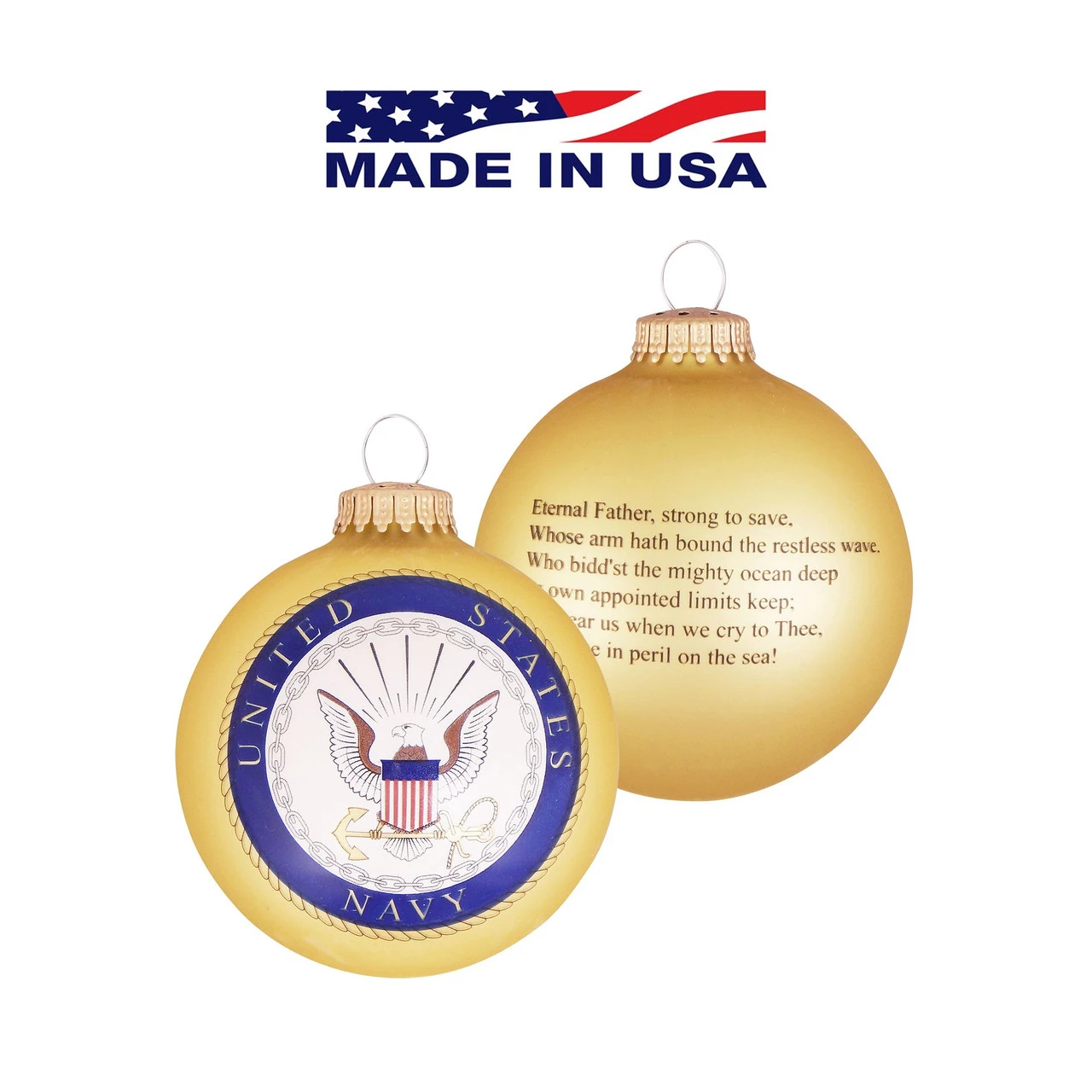 Matte Gold And White US Navy Logo And Hymn Glass Christmas Ball Ornament 3.25" (80mm) 5 Matte Gold And White US Navy Logo And Hymn Glass Christmas Ball Ornament 3.25" (80mm) - Image 3