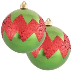 2ct Limeade And Red Chevron Shatterproof Christmas Ball Ornament 6" (150mm)