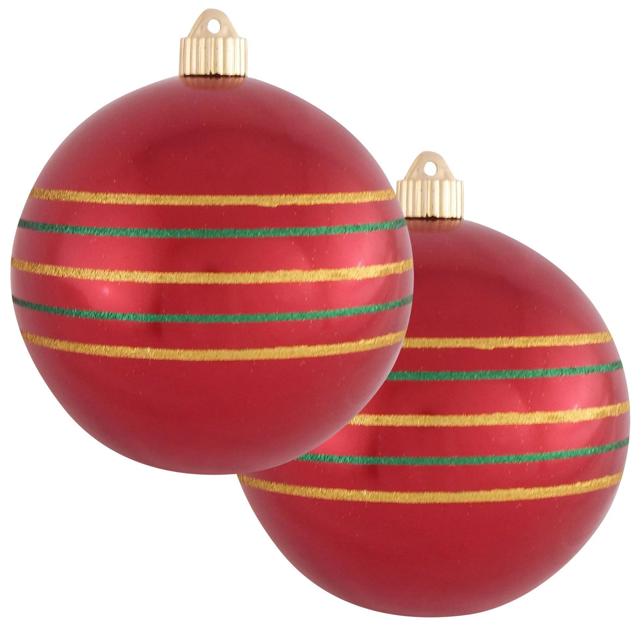 2ct Red And Gold Striped Shatterproof Christmas Ball Ornament 6" (150mm) 3 2ct Red And Gold Striped Shatterproof Christmas Ball Ornament 6" (150mm)