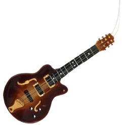 7" Brown And Black Hollow Body Electric Guitar Figurine Christmas Ornament
