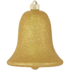 7" Gold Shatterproof Glitter Christmas Bell Ornament