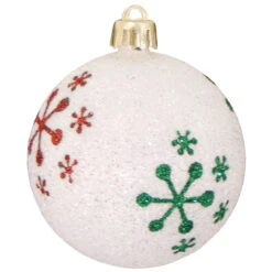 4ct Snowball White And Red Snowflakes Shatterproof Glitter Christmas Ball Ornaments 3.25" (80mm)