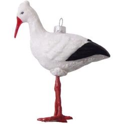 4" Winter White And Black Stork Christmas Ornament