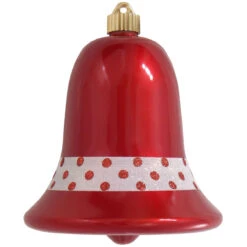 7" Candy Red And White Shatterproof Christmas Bell Ornament