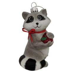4" Gray And Black Racoon With Apple Figurine Christmas Ornament