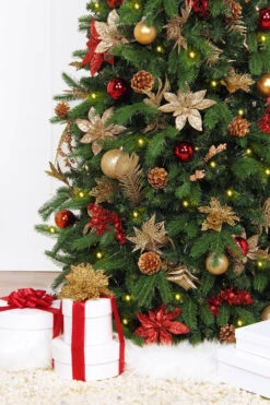 7.5' Pre-Lit Gold And Red Artificial Christmas Tree – Clear LED Lights -Optimal Christmas Shop dezy2018 et hist 552033 65447.1667536244