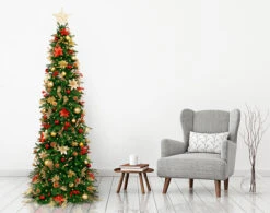 7.5' Pre-Lit Gold And Red Artificial Christmas Tree – Clear LED Lights -Optimal Christmas Shop dezy2018 et hist 75 83796.1667536245