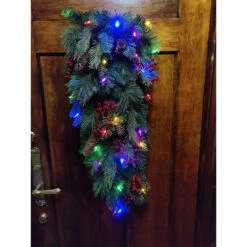 32" Pre-Lit Pine Artificial Christmas Teardrop Swag, Warm White And Multi LED Lights -Optimal Christmas Shop dghh20cbtd32 3 58320.1682081409