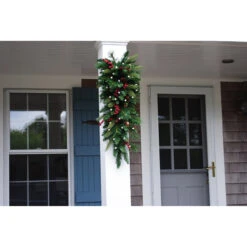 32" Pre-Lit Pine Artificial Christmas Teardrop Swag, Warm White And Multi LED Lights -Optimal Christmas Shop dghh20cbtd32 4 17538.1682081409