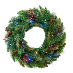 Pre-Lit Pine Artificial Christmas Wreath, 24-Inch, Warm White And Multi LED Lights 11 Pre-Lit Pine Artificial Christmas Wreath, 24-Inch, Warm White And Multi LED Lights -Optimal Christmas Shop dghh20cbw24 4 34745.1682081415