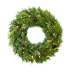 Pre-Lit Mountain Cypress Artificial Christmas Wreath, 30-Inch, LED Lights -Optimal Christmas Shop dghh20mcw30 04 86809.1682962169