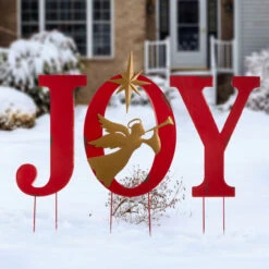 3' Red And Gold Metal Christmas JOY Angel Yard Stake, Wall Decor, Or Standing Decor 7 3' Red And Gold Metal Christmas JOY Angel Yard Stake, Wall Decor, Or Standing Decor -Optimal Christmas Shop dglit 2010200006 2 21326.1667602152