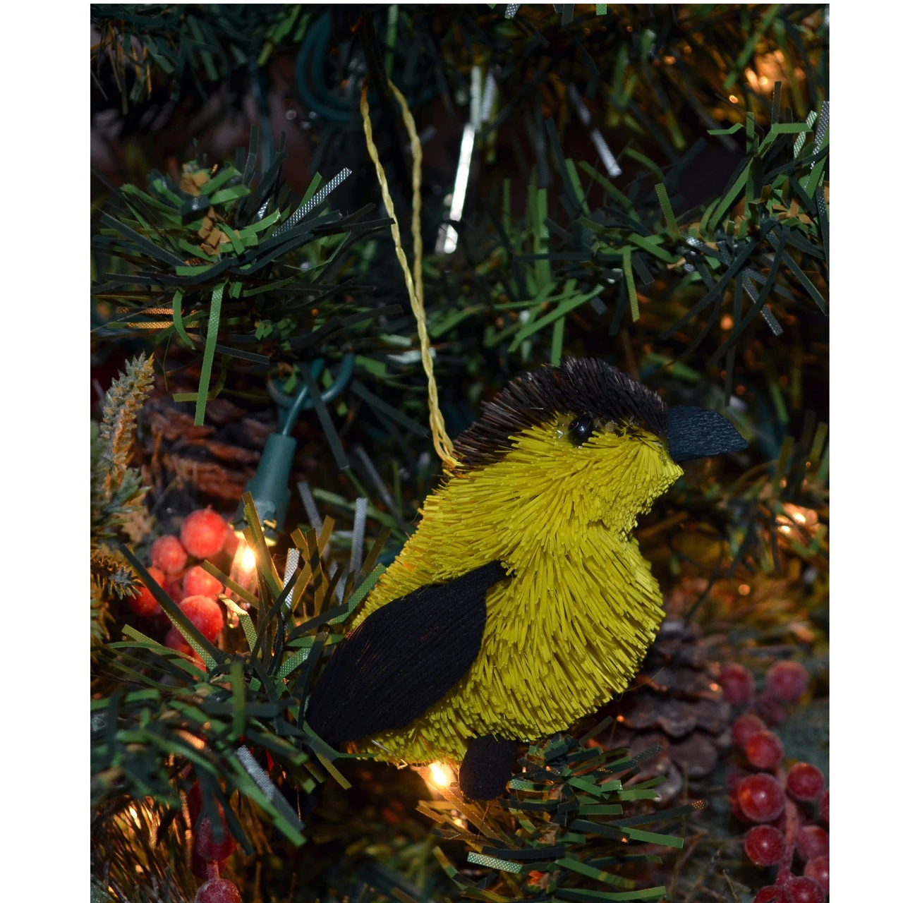 4.25” Yellow And Black Whimsical Bristle Brush Handcrafted Finch Hanging Ornament 4 4.25” Yellow And Black Whimsical Bristle Brush Handcrafted Finch Hanging Ornament - Image 2