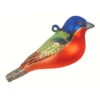 4” Orange And Blue Painted Bunting Hand Blown Glass Hanging Figurine Ornament