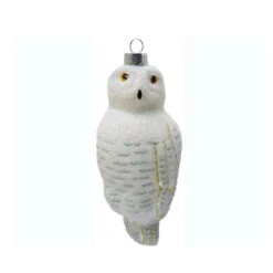 4.5" White Snowy Owl Hand Blown Glass Hanging Figurine Ornament