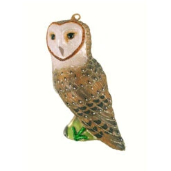 6” Brown And Black Barn Owl Hand Blown Glass Hanging Figurine Ornament