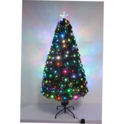 72" Red And Green Fiber Optic Artificial Christmas Tree With Star Tree Topper - Multicolor LED Lights
