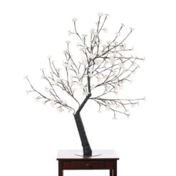 47.25" White And Black Outdoor Cherry Blossom Tree With Floral Lights
