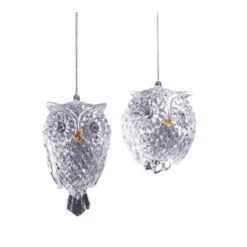 16ct Clear Diamond Cut Owl Ornaments 4.5"