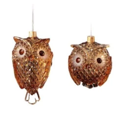 8ct Amber Diamond Cut Owl Ornaments 4.5"
