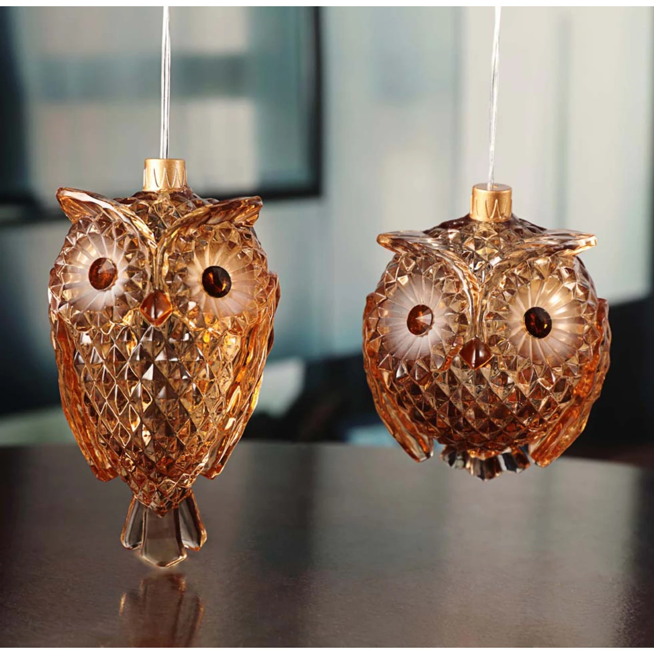 8ct Amber Diamond Cut Owl Ornaments 4.5" 4 8ct Amber Diamond Cut Owl Ornaments 4.5" - Image 2