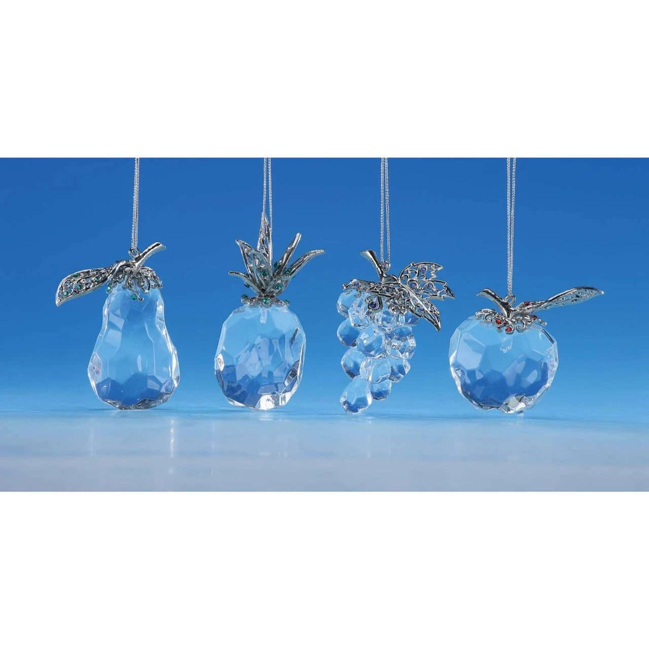 Set Of 8 Clear And Silver Fruits Christmas Hanging Ornaments 2" 3 Set Of 8 Clear And Silver Fruits Christmas Hanging Ornaments 2"