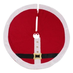 42" Red And White Santa Belt Themed Round Christmas Tree Skirt