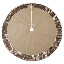 48" Brown Round Christmas Tree Skirt With Champagne Sequin Border