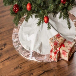 48" Pale Blue Round Christmas Tree Skirt With Champagne Sequin Border -Optimal Christmas Shop dii camz10922 2 50476.1667506163