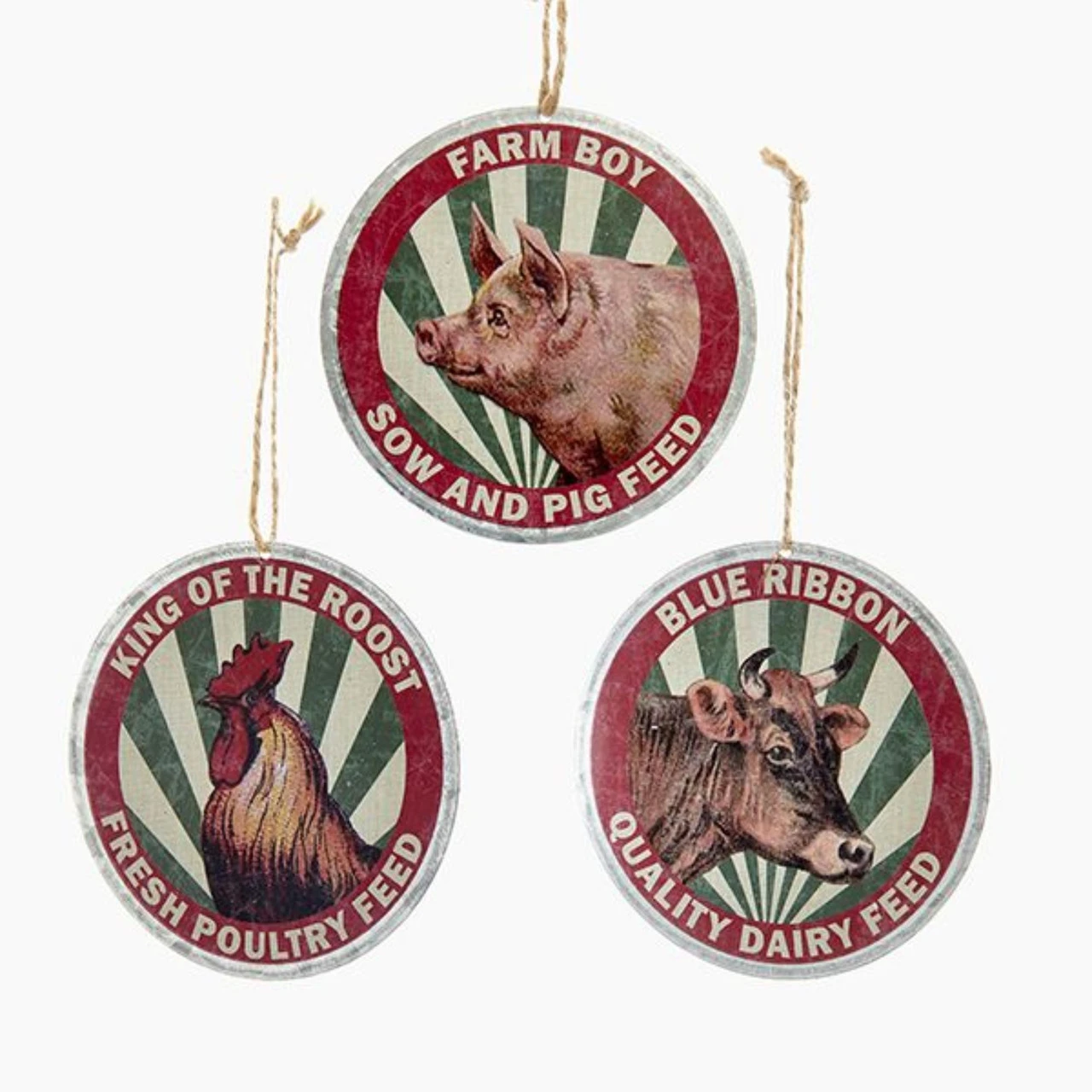 Pack Of 36 Red And Green Country Rustic Farm Animal "Feed" Christmas Pendant Ornaments 3.75" 3 Pack Of 36 Red And Green Country Rustic Farm Animal "Feed" Christmas Pendant Ornaments 3.75"