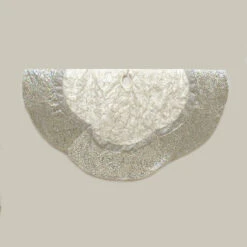 60” Silver Metallic Embroidered Christmas Tree Skirt With Sequins Scalloped Edge