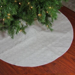 48" Cream Quilted Christmas Hexagon Tree Skirt With Velvety Trim