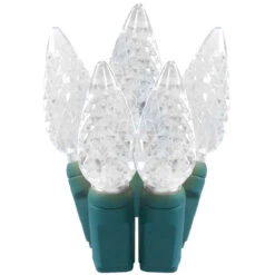 50 Pure White LED C6 Faceted Christmas String Lights - 25.17 Ft Green Wire