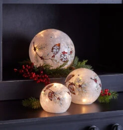 Set Of 3 White And Red LED Pinecone And Berry Globes 8" -Optimal Christmas Shop dmel2068368 2 48203.1667536472