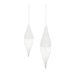 12ct White And Silver Finial Drop Christmas Ornaments 9"