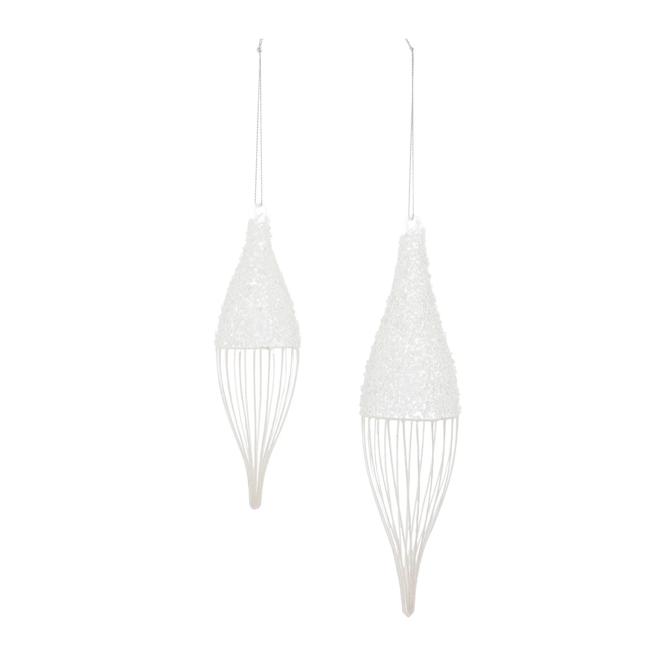 12ct White And Silver Finial Drop Christmas Ornaments 9" 3 12ct White And Silver Finial Drop Christmas Ornaments 9"