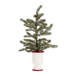 Set Of 2 Pine Snow Artificial Christmas Potted Tree, Unlit