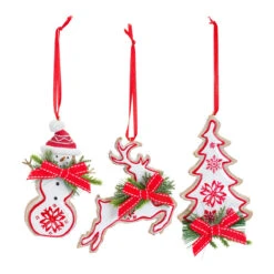 6ct White And Red Cookie Cut-out Christmas Hanging Ornaments 5.25"