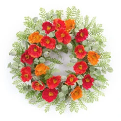Red And Orange Poppy Spring Floral Wreath, 18.5-Inch